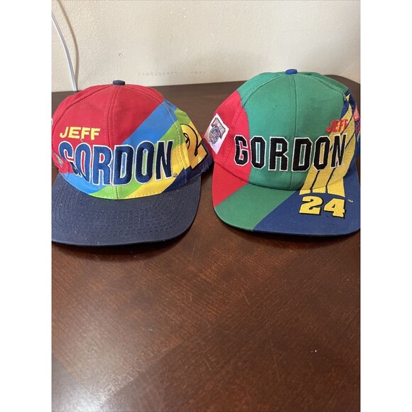 2 VTG Vintage Jeff Gordon Hat Cap Snap Back Rainbow Warrior Nascar 24 DuPont - Picture 1 of 10